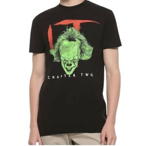 IT CHAPTER TWO Graphic Pennywise Print Tee With Cap Sleeves Black/Green Sz Small